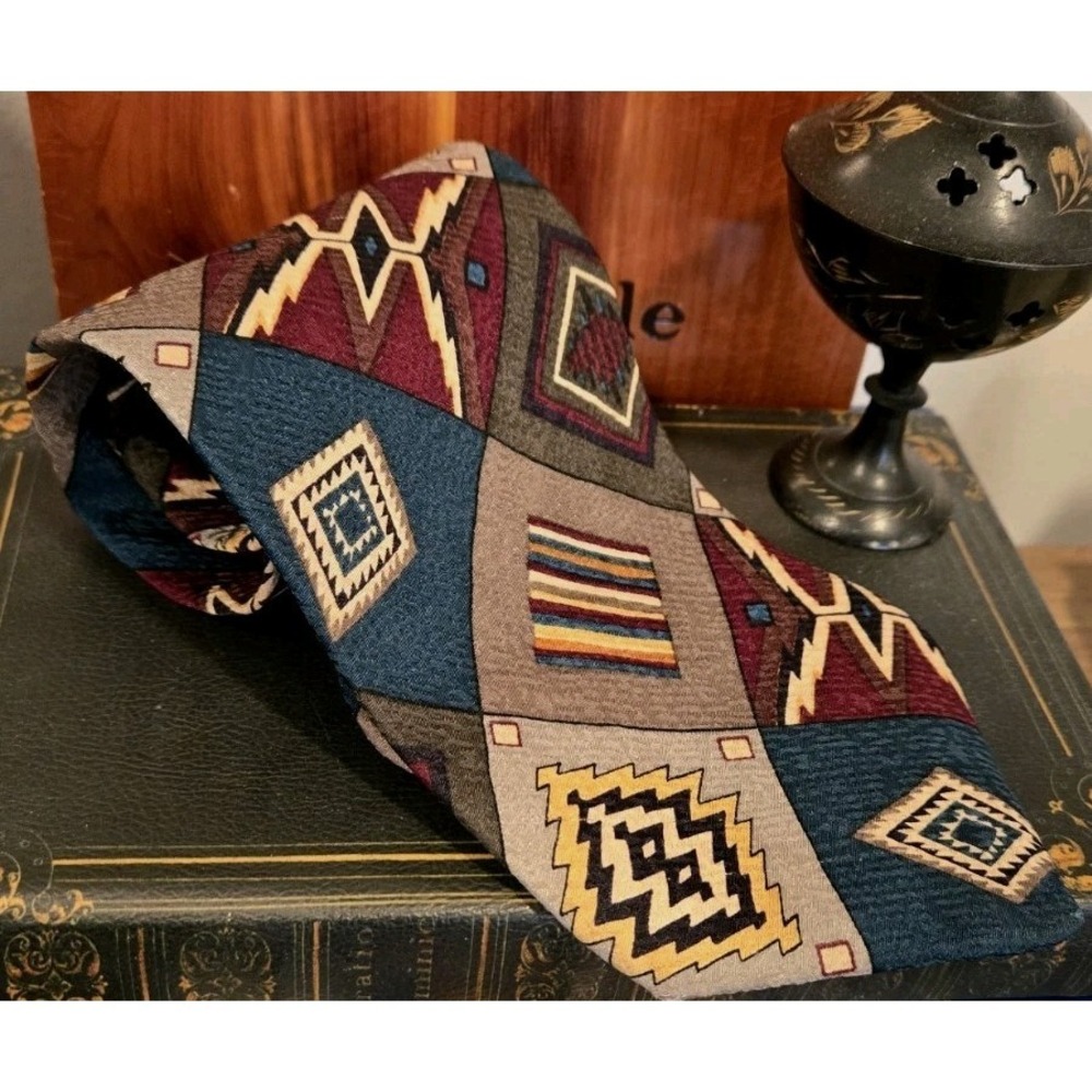 Vintage Save The Children Silk Tie Navajo‎ Blanket Southwest Geometric